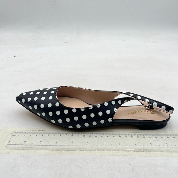 FOWT Black Polka Dots Pointed Toe Slingback Buckle Strap Womens Flats Shoes - Picture 2 of 8